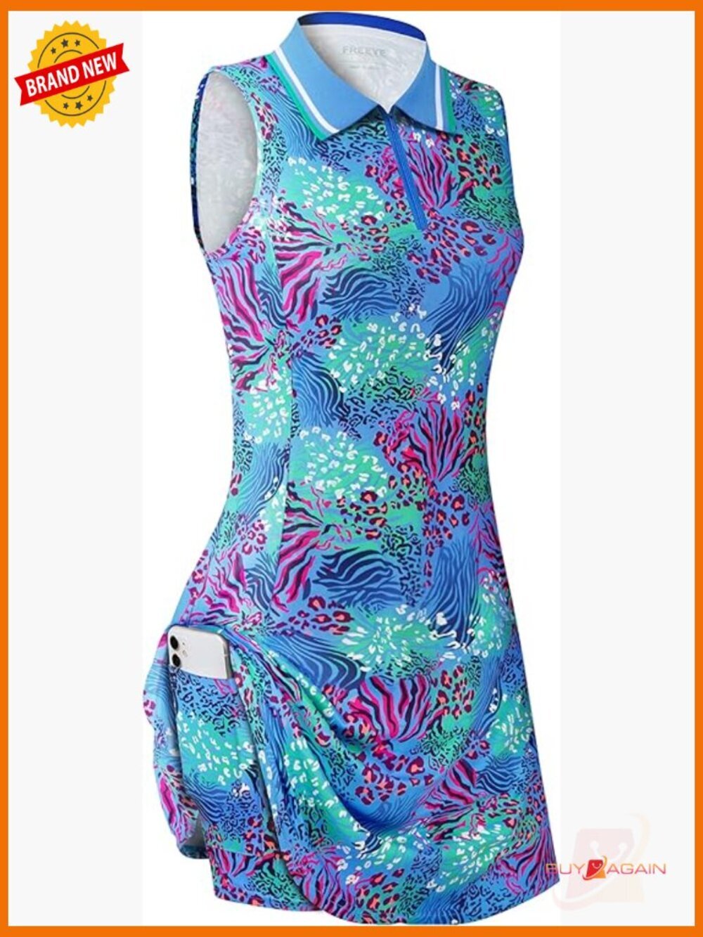 Sleeveless Golf Tennis Dress with Inner Shorts & Pockets